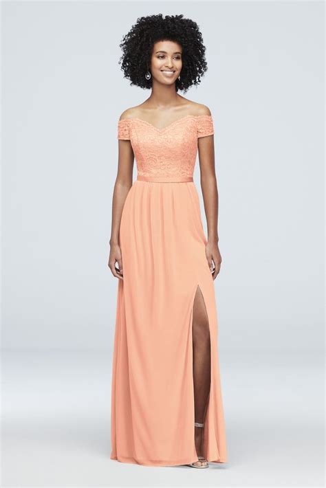 Off The Shoulder Lace And Mesh Bridesmaid Dress Style F Rose Gold