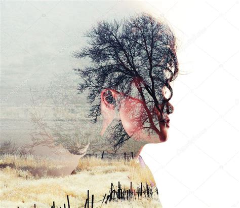 Double Exposure With Field Trees And Woman Stock Photo By ©graphicphoto