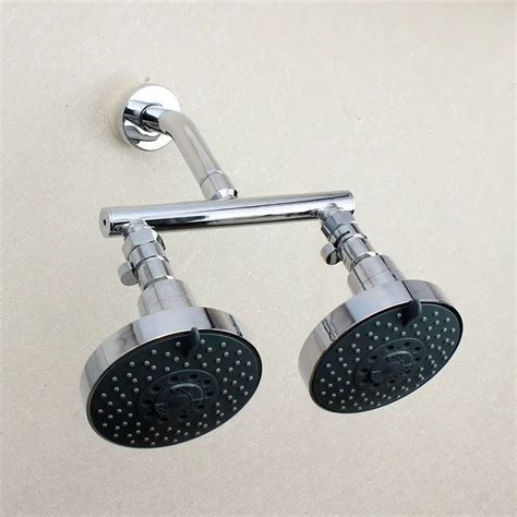 Dual Shower Head Manifold Tube Shower Arm With Fixed Showerheads Chrome With Flow Shut Off Valve