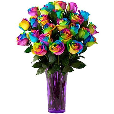 Two Dozen Long Stem Rainbow Roses Between Flowers Design