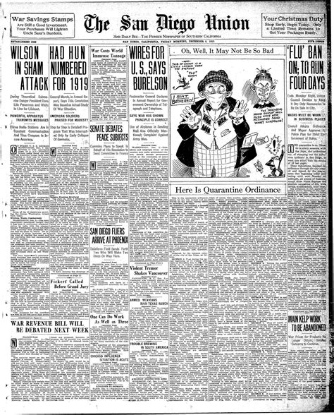 December 6, 1918: The quarantine is on - The San Diego Union-Tribune