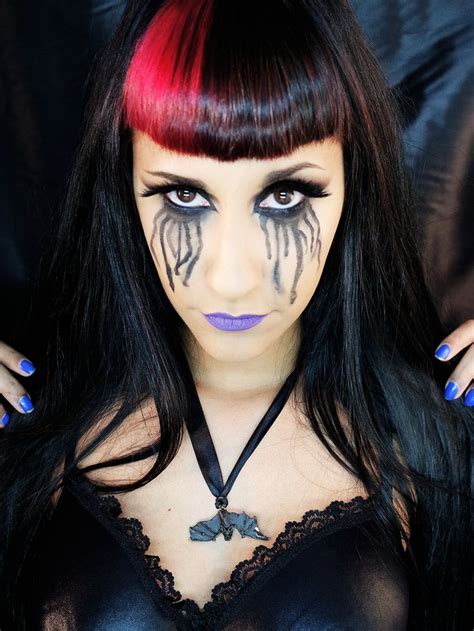 Extreme Gothic Tears Makeup Goth Look Ideas Bats Purple Lipstick Bangs