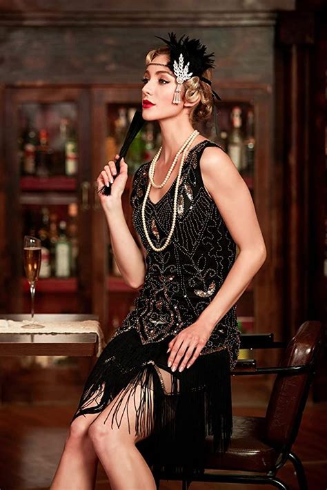 Metme Women S S Flapper Dress Sequins Art Deco Fringed Sleeveless