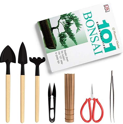 Premium Bonsai Tool Kit Bonsai 101 Book Includes Wooden Rake Long