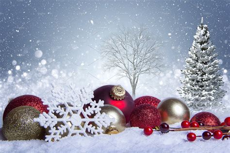 White Christmas Scene Featuring Christmas Xmas And Snowflakes