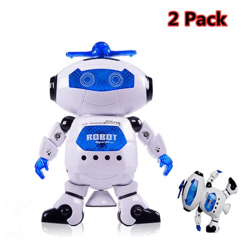 2 Pack Walking Dancing Robot Toys For Kids 360° Body Spinning With Led