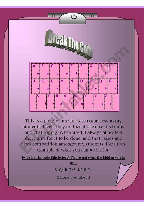 12+ active puzzles print coupons, promo codes & deals for july 2021. ´Break the code´ word puzzle - ESL worksheet by lua jzr