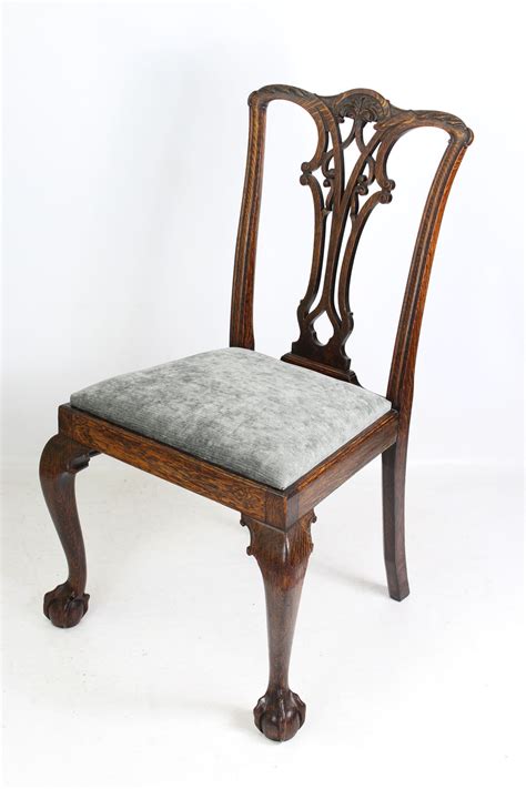 Set 6 Antique Edwardian Oak Chippendale Chairs