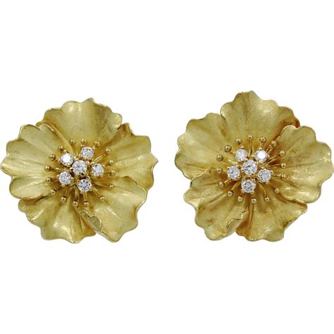 Tiffany & Co. Gold and Diamond Alpine Rose Earrings : Provident Jewelry | RubyLUX