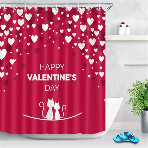 Llllll Bathroom Polyester Fabric Shower Curtain Set Love Cat Heart