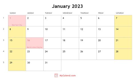 January 2023 Calendar With Holidays Monthly Printable Calendar