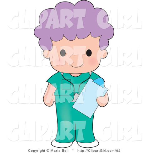Clip Art Of A Female Purple Haired Medical Nurse Or Doctor In Green