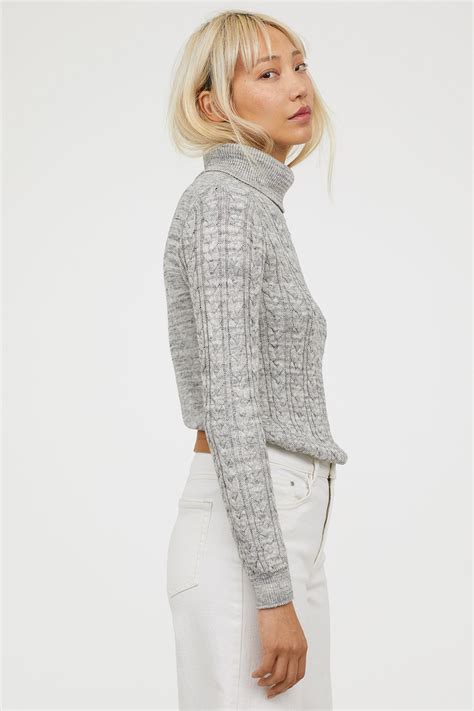 Lyst Handm Cable Knit Turtleneck Sweater In Gray