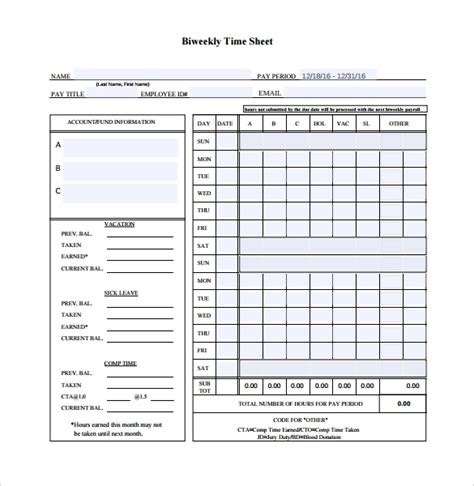 Free Excel Timesheet Template With Formulas 9 Sample Biweekly Timesheet