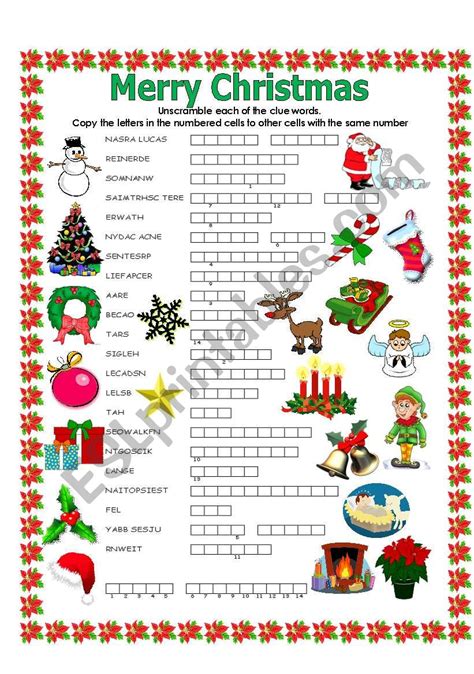 Double Puzzle Christmas Esl Worksheet By Lupiscasu