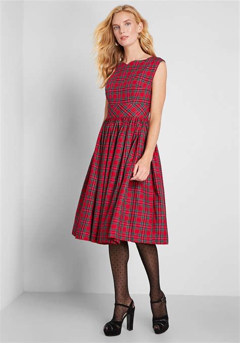 Modcloth Fabulous Fit And Flare Dress Red Plaid Modcloth Flare