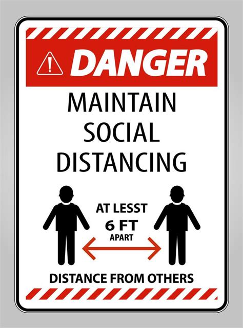 Danger Maintain Social Distancing At Least 6 Ft Sign On White