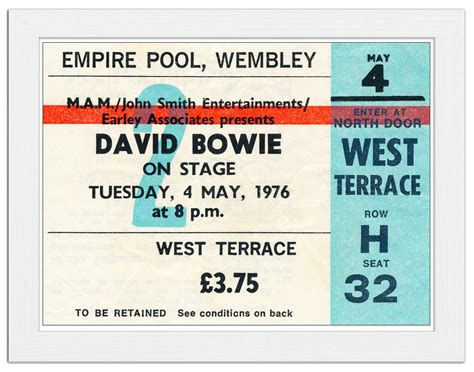 David Bowie At Wembley 1976 Concert Ticket Art Print £799 Framed