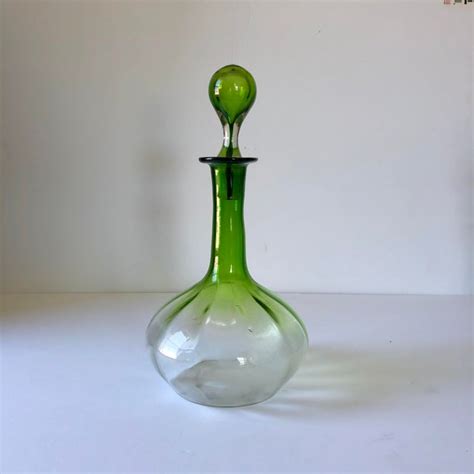 Antique Venetian Hand Blown Green Glass Decanters A Pair Chairish