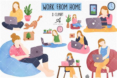 Woman Work from Home Clipart, Working Graphic by ArvinDesigns