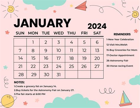 Cute January 2023 Calendar Template In Psd Illustrator Word