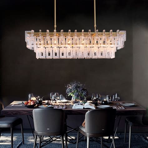 Gold Modern Rectangular Crystal Chandelier For Dining Room Sofary