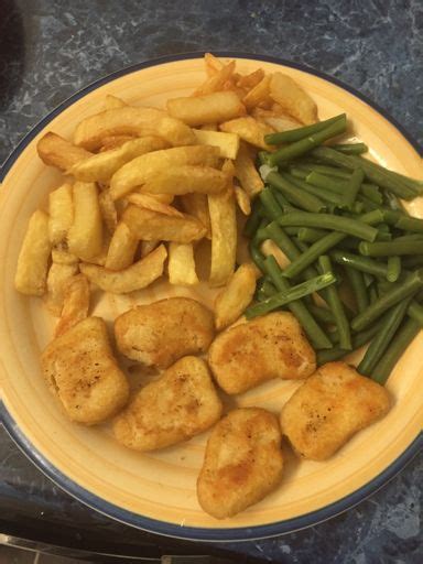 Chicken Nuggets Chips And Green Beans Food Amino