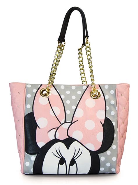Minnie Mouse Polka Dot Quilted Tote Handbag By Loungefly Pinkgrey