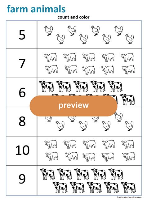 Worksheet Count And Color Farm Animals Lookbook Education