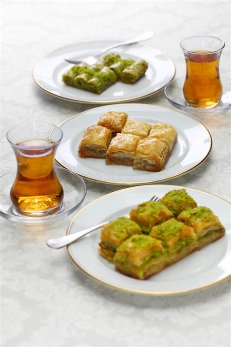 Turkish Traditional Desserts Baklava And Tea Stock Image Image Of