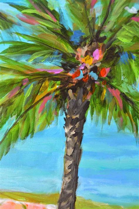 Palm Tree Beach Painting By Karen Fields 30 X 30