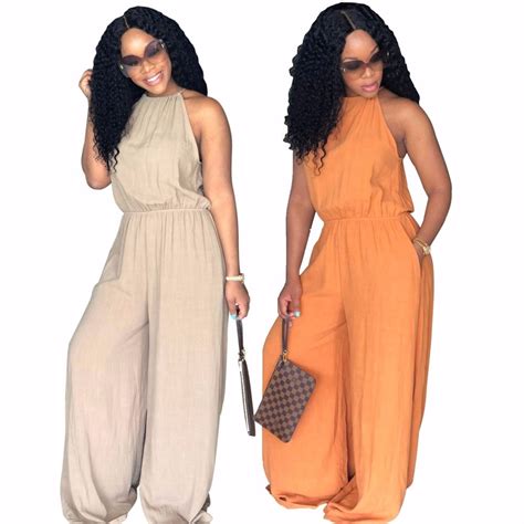 buy fashion casual loose jumpsuit summer off shoulder sleeveless empire romper