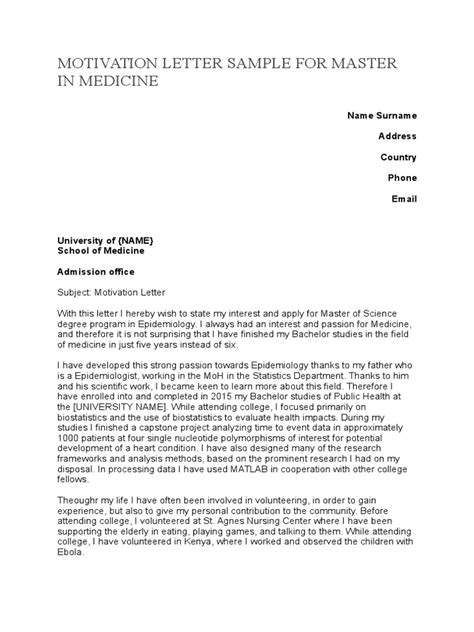 Motivation Letter Sample For Master In Medicinedoc Epidemiology