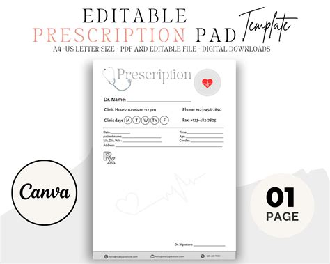 Editable Prescription Pad Template, Medical Prescription, Prescription