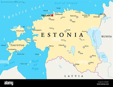 Estonia Political Map With Capital Tallinn National Borders Important