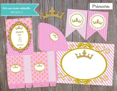 Kit Imprimible Princesa Corona Dorada Solo Textos Editables 7000
