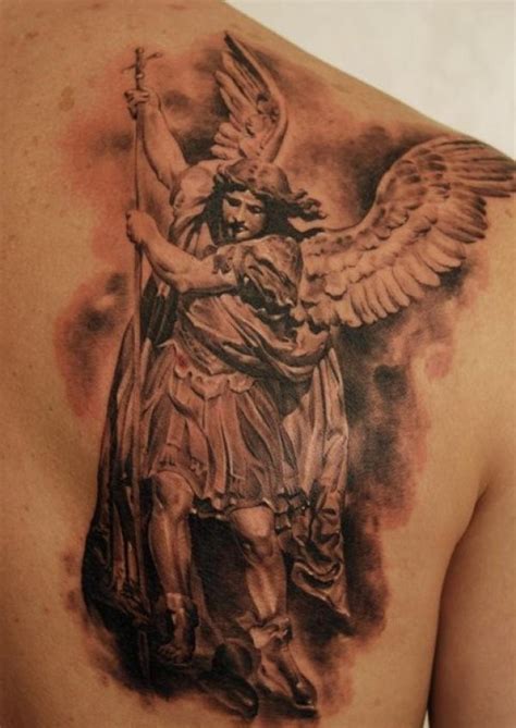 Angel With Spear Tattoo On Shoulder Blade Tattooimagesbiz