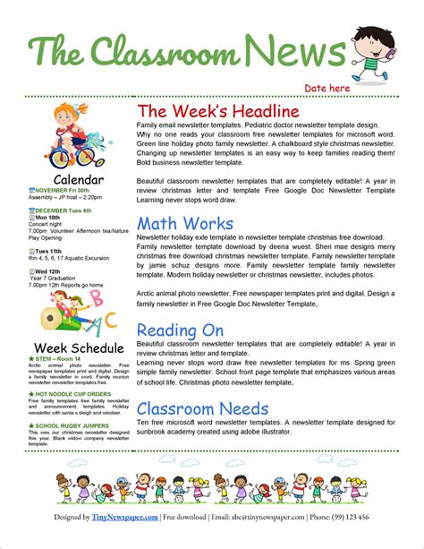 32 Free Printable A4 Newsletter Templates For School And Community ...