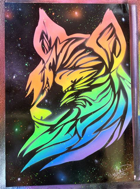 Rainbow Wolf Original Spray Paint Art By Dimkad Art Etsy