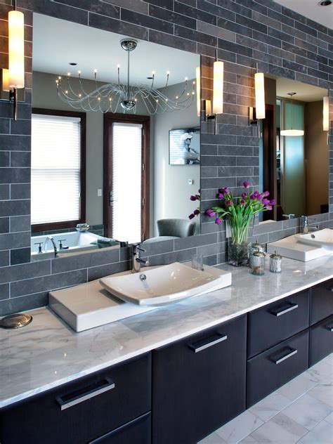 In addition, you can also apply the white tile to the wall behind your mirror to help you on making a brighter light reflection. 9 Bold Bathroom Tile Designs | HGTV's Decorating & Design ...