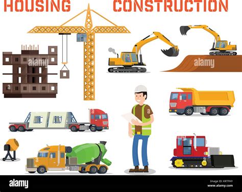 Construction Machines Builders And House Building Process Process Of