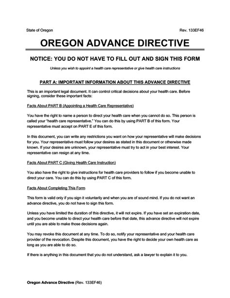 Free Oregon Advance Directive Form Word And Pdf Templates