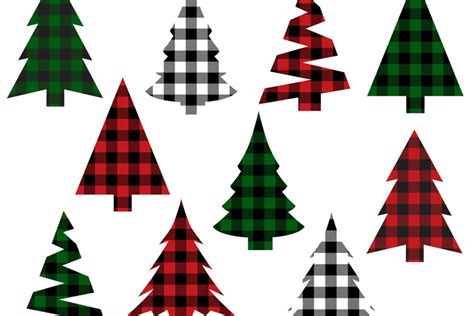 Whimsy plaid trim kitchen towel. Christmas Tree Buffalo Check Plaid Clip Art Bundle