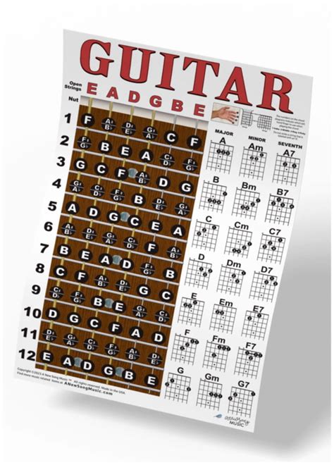 Guitar Chord Fretboard Note Chart Instructional Easy X Poster For Beginners Chords