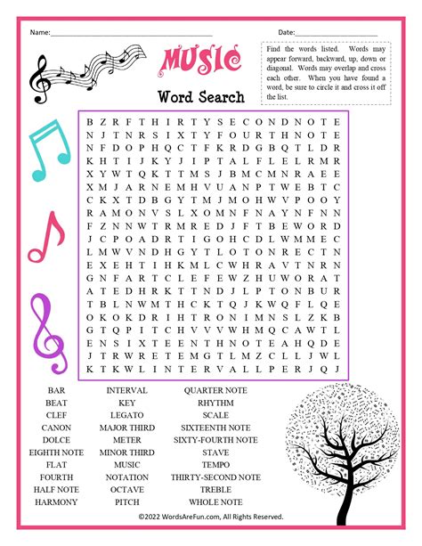 Music Word Search For Kids
