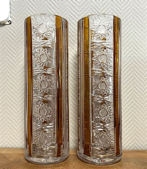 Proantic Bohemian Two Very Large Cut Crystal Vases