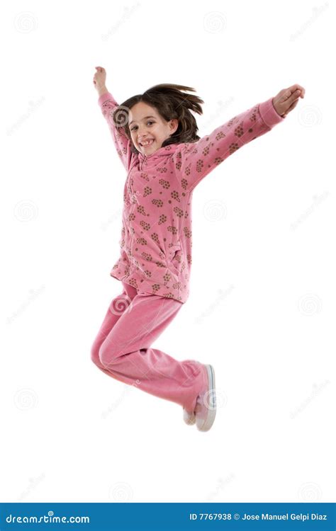 Joyful Little Girl Jumping Stock Photo Image Of Energetic 7767938