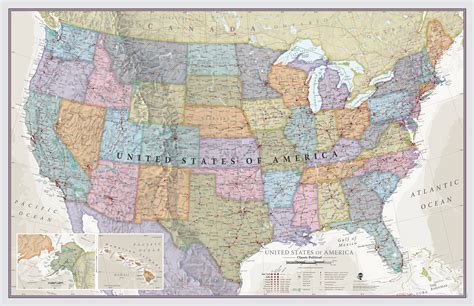 Classic Elite United States Wall Map Poster Images