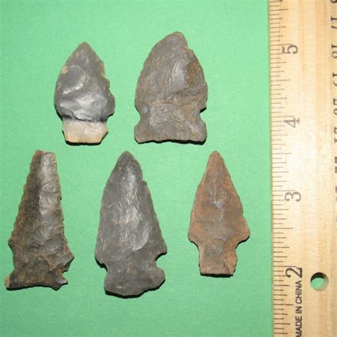 Five Prehistoric Indian Arrowheads Artifacts Agrohortipbacid