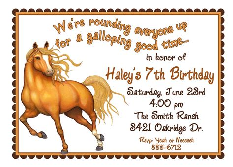 Downloadable Horse Birthday Invitations Free Printable
